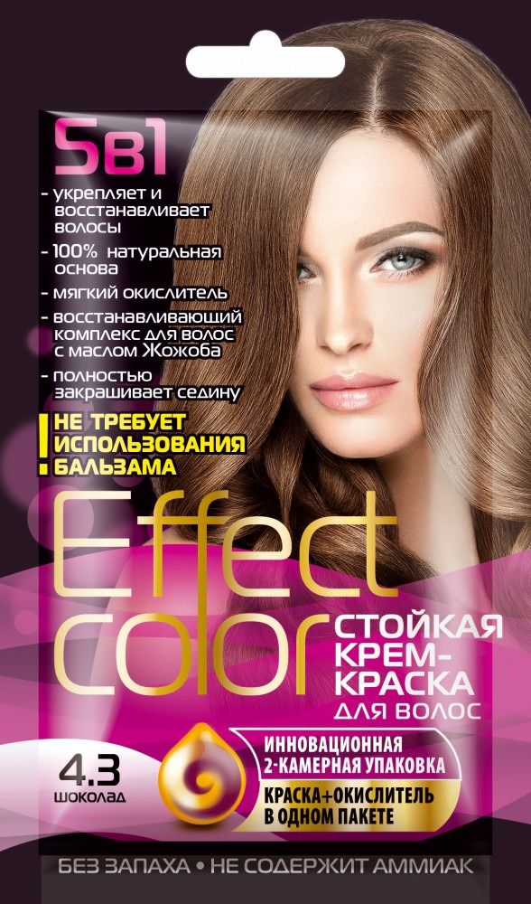 Cтойкая крем-краска для волос серии «Effect Сolor» 50мл, 4,3 тон шоколад