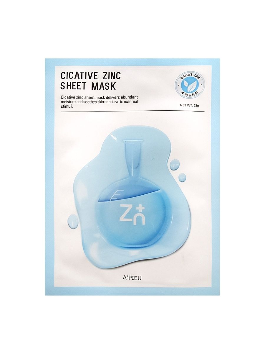 Apieu Успокаивающая тканевая маска для лица з цинком Cicative Zinc Sheet Mask 22 г