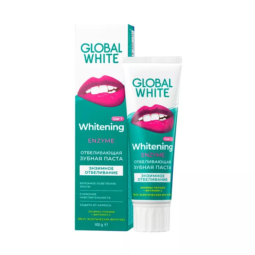 Отбеливающая зубная паста Энзимное отбеливание Global White 100 гр