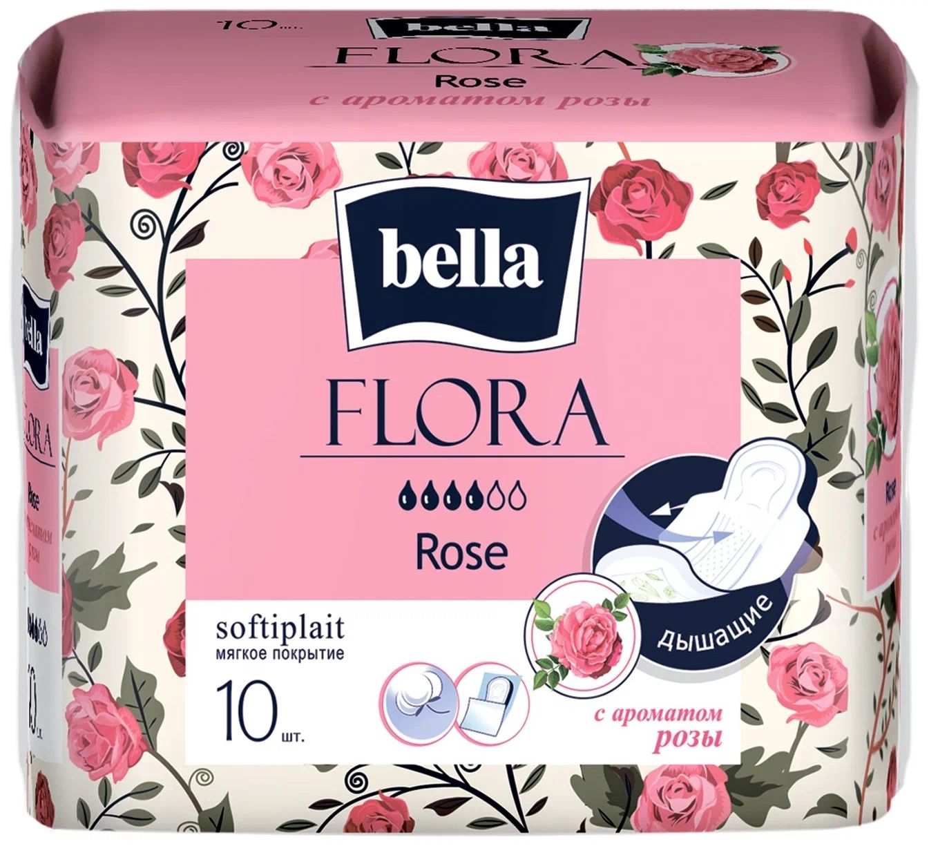 Bella Прокладки гигиенические Flora Rose Softiplait 4 капли, 10шт