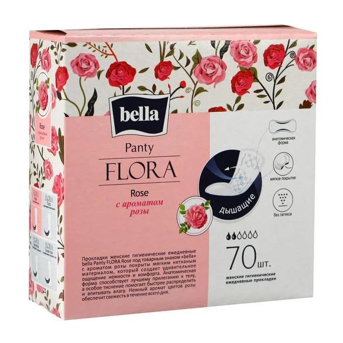 Bella Ежедневные прокладки с ароматом розы Panty Flora Rosa 2 капли, 70шт