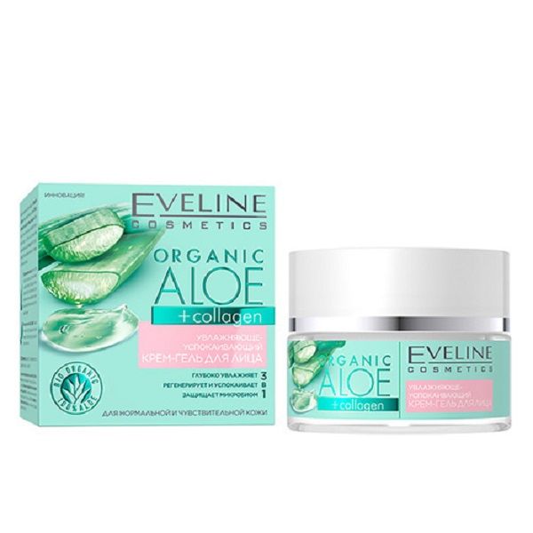 Крем-гель для лица увлажняющее-успокаивающий eveline organik aloe+ collagen