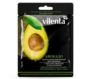 Тканева крем-маска моделирующая витаминная Vilenta с маслом авокадо и коллагеном