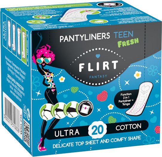 WKL19L Ежедневные прокладки Fantasy FLIRT teen fresh - cotton - без инд.упаковки, 150 мм 20шт.