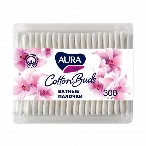 AURA Beauty Ватные палочки п/э пакет 300шт