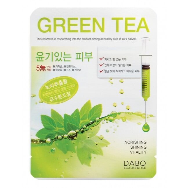 Маска для лица тканевая сужающая поры Dabo "Green Tea First Solution Mask Pack Collection"