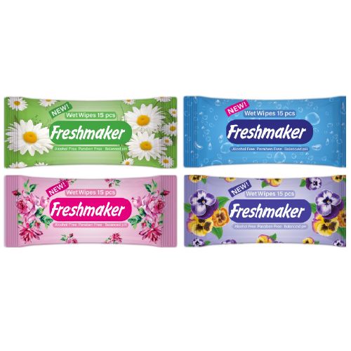 Влажные салфетки FRESHMAKER FLOWER (ЦВЕТОЧНЫЕ) 15шт.