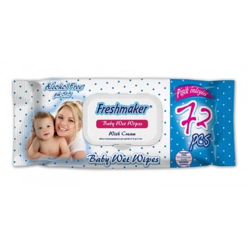 Влажные детские салфетки FRESHMAKER BABY 72шт. (синие, розовые) С КРЫШКОЙ