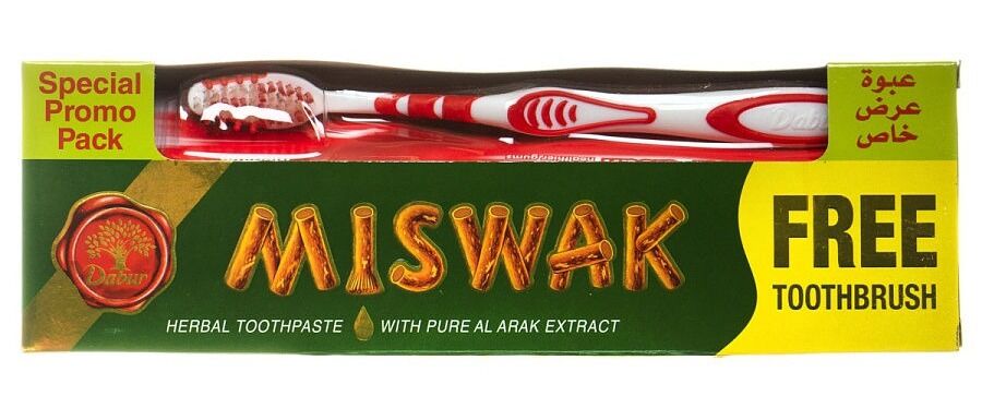 Зубная паста Dabur Miswak Herbal в комплекте 190 гр, с зубной щеткой