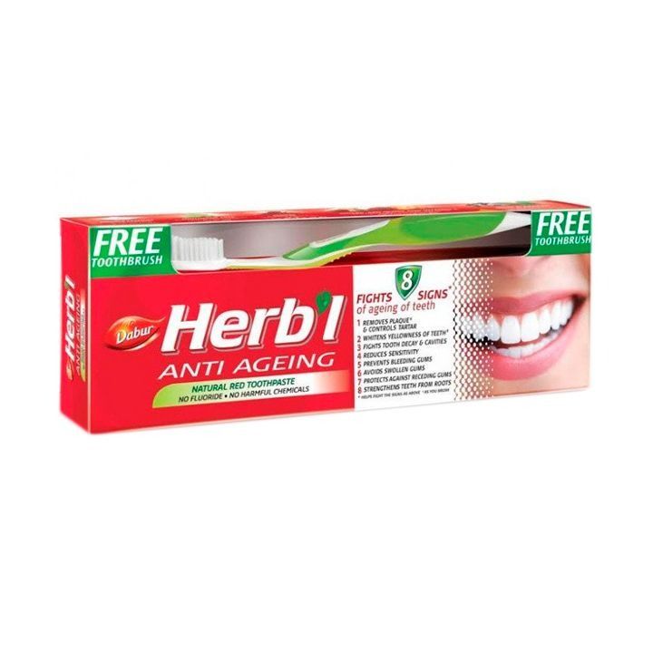 Травяная Зубная Паста С Антивозрастным Эффектом Dabur "Herbal Anti Ageing Nat Red", 150 Г+Зубная Щетка