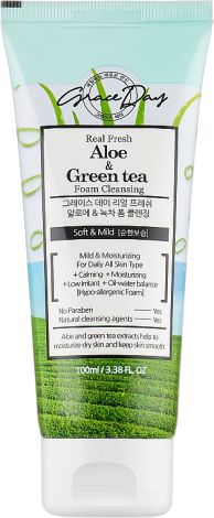 Пенка, для умывания с алое и зеленым чаем/real fresh aloe & green-tee foam cleansing, GRACEDAY, 100